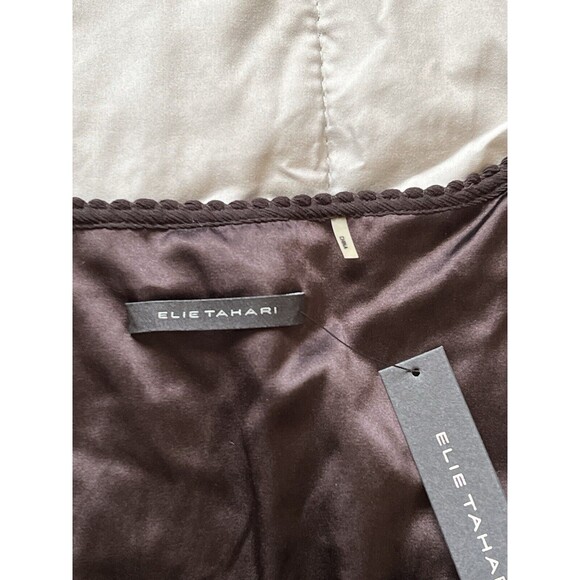 Elie Tahari Sydney Skirt 10 Walnut Rayon Silk Blend NWT Lined Zip Velvet Sheer - Picture 13 of 14